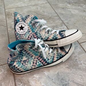 Converse Chuck Taylor Women’s High-Top Sneakers - Geometric Blue and Light Pink